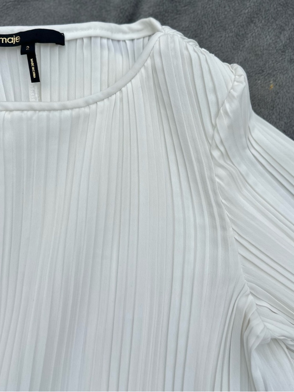 Maje White Pleated Round-Neck Blouse